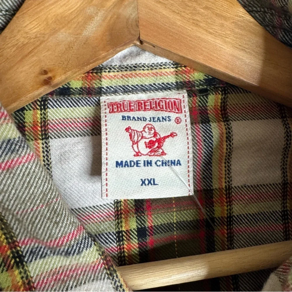 Vtg True Religion Shirt Mens XXL Plaid Snap Y2K Grunge Western Rodeo Flannel